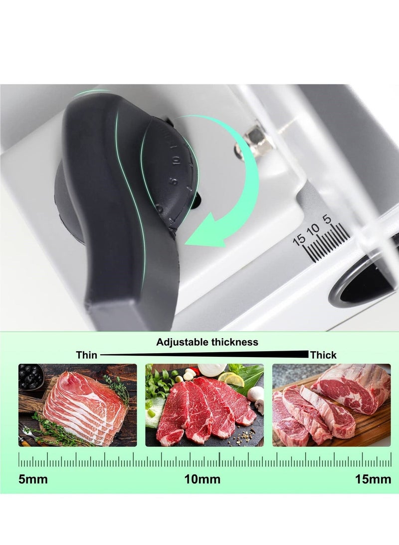 اووكاي آلة تقطيع اللحوم الكهربائية: معالجات طعام قطاعة اللحوم ديلي مع 3 شفرات من الفولاذ المقاوم للصدأ - سمك قابل للتعديل سهل التنظيف - مفرمة لحم للمطبخ/الاستخدام التجاري - لخبز جبن اللحوم - Image 3